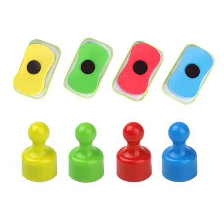 4 gommes magnétiques pour tableau noir et 4 punaises magnétiques