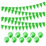 Guirlande de fanions verts de 80 m et 10 ballons verts de 25