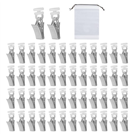Lot de 50 Pinces à Poulie - Sac de Rangement - Crochets pour Rails et Rideaux Autocollants - Pinces pour Perçage - Butoir de Rid