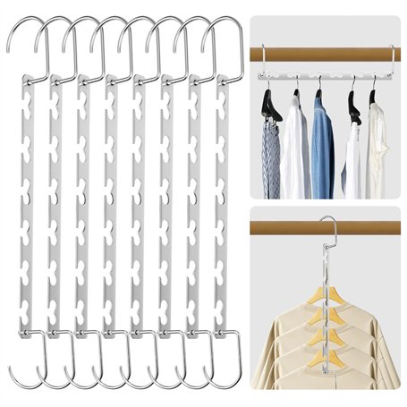 8 Pcs Cintre Gain De Place，Multifonctionnel Cintre Métallique Magique，Organisateur de Cintres Antidérapant，Cintres Gain De Place