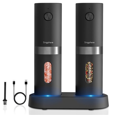 Singhere Moulin à sel et poivre électrique avec base rechargeable moulin à sel et poivre réglable moulin a poivre electrique ave
