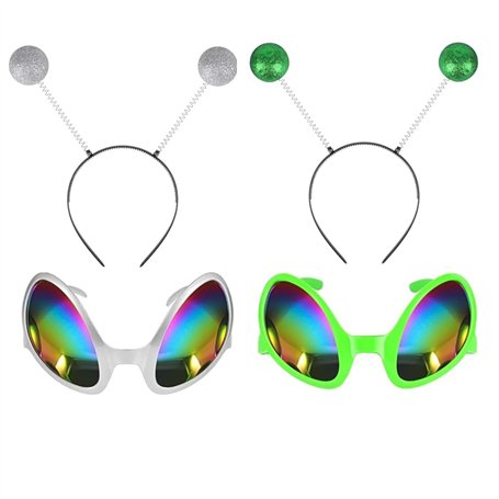 JJiaoLinin 4 Pièces Costume Alien Lunettes de Soleil avec Lentilles Arc-en-Ciel Antenne Martienne Bandeau