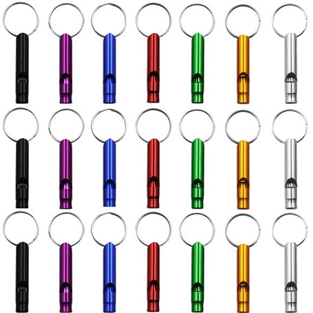 DOULEIN Sifflets de Survie d'urgence avec Porte-clés ,21 Pièces Aluminium Sifflet de Survie de Sécurité Sifflet Enfant pour Le S
