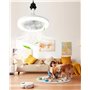 Hobaca Ventilateur de plafond 30W avec lampe E27 Base Moderne Rotatif à 180° avec lumière et télécommande, 3 Couleurs Dimmable L