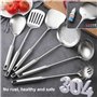 Refein Lot de 6 ustensiles de cuisine professionnels en acier inoxydable - Spatule pour wok - Louche - Écumoire - Spatule fendue