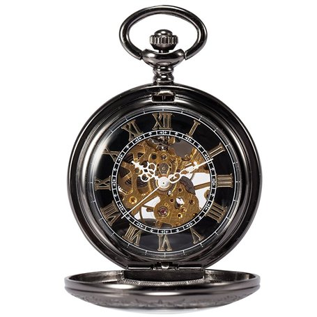 TREEWETO Montre De Poche avec Chaîne pour Hommes Femmes Rétro Mécanique Squelette Analogique À Remontage Manuel Antique Loupe Co