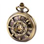 TREEWETO Montre de Poche Unisexe avec chaîne à remontage analogique et Double charnière Motif Squelette Bronze