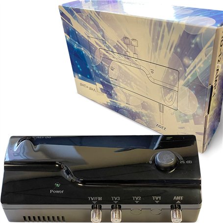 LEYF Amplificateur 2 Sorties TV/Gain réglable 25 dB/Amplificateur Antenne TV/Ampli pour TNT HD Signal UHF 10-25 dB/VHF 0-15 dB