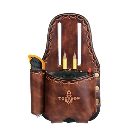 Tourbon Grand support de mètre ruban en cuir véritable pour ceinture Mètre ruban