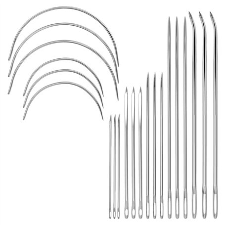Lot de 21 aiguilles à coudre pour cuir - Aiguilles à repriser - Avec grand chas - Aiguilles à coudre incurvées - Aiguilles ronde