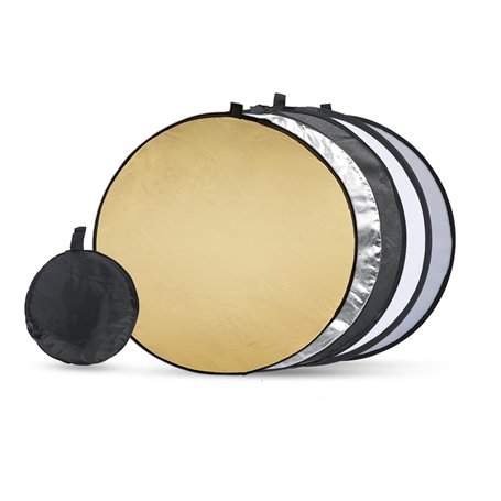 Réflecteur 5 en 1 - Réflecteur Pliable Multifonction 60cm - Tissu de Haute Qualité - Offre Une Lumière Uniforme et Une Réflexion