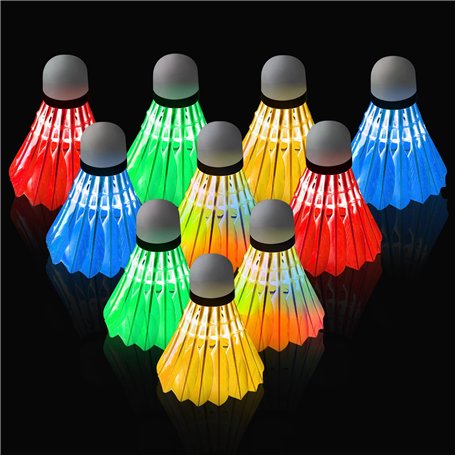 Lot de 10 balles de badminton à LED en plumes d'oie - 5 couleurs LED - En nylon - Pour le sport - Volants lumineux pour la nuit