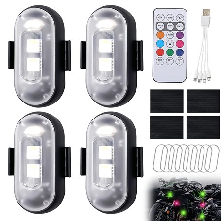 LEKEFETO Lot de 4 lumières LED sans fil pour voiture : 8 couleurs étanches avec télécommande