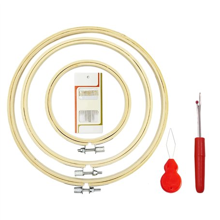 Lot de 3 anneaux ronds en bambou pour broderie au point de croix Avec 1 aiguille guide-fil et 1 coupe-fil - 3 tailles - Pour tra