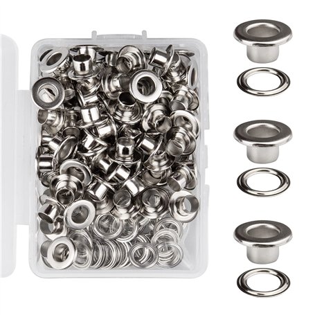 KIMI-HOSI 100 set Oeillets 5mm Ensembles Oeillets Cuivre Oeillets Argent avec Rondelles Grommets Eyelets pour Chaussures Vêtemen