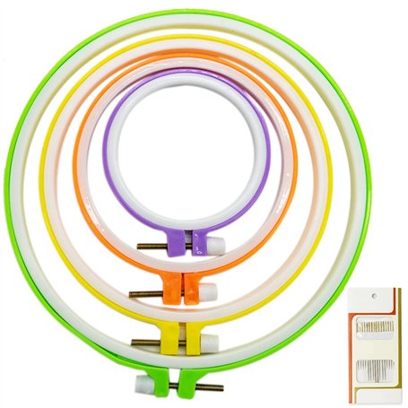 4 tailles - Cercle à broder en plastique - Kit de cercles à broder ronds colorés - En plastique - Cercle - Pour le bricolage et