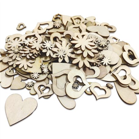 Lot de 500 copeaux de bois décoratifs en forme de cœur