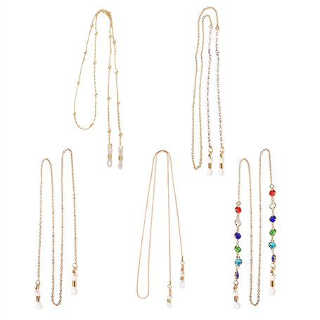 ATBUSS Lot de 5 chaînes de lunettes de soleil vintage à perles - Chaînes de lunettes antidérapantes - Accessoires pour lunettes