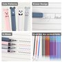 VFANDV Stylos à Encre Gel Effaçable, 8pcs 0.35 mm Stylo Gel avec 24 Recharges et 2 Gommes Stylo Effacables Motif Animal Dessin S