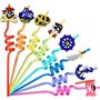Lot de 16 décorations de fête d'anniversaire pour enfants sur le thème des pirates. Pailles réutilisables avec bague