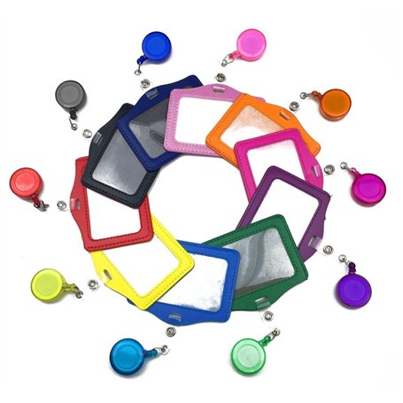 mciskin Lot de 10 porte-cartes multicolores en cuir synthétique avec clip rétractable Horizontal