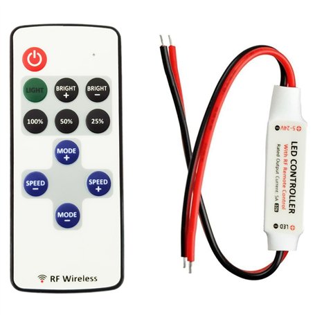 LITAELEK Régulateur de bande LED avec télécommande sans fil RF 5-24V 5A mini contrôleur de gradateur de LED Strip pour 2 broches