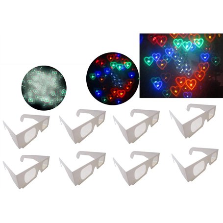 EEkiiqi Rainbow Lot de 10 paires de lunettes 3D en carton avec motif de cœurs et feux d'artifice