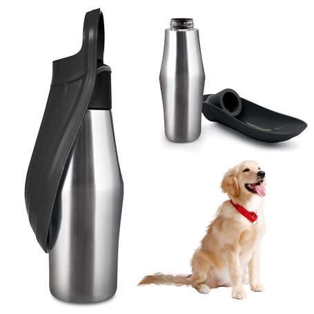 Gourde pour chien - 750 ml - En acier inoxydable - Pliable à 180° - Bouteille d'eau portable pour chien - Pour la marche
