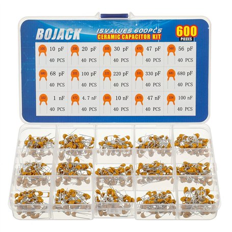 BOJACK 15 valeurs 600 pièces haute qualité en céramique condensateurs Kit d'assortiment de Capacité de 10 pf à 100 nF Emballer d