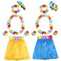 FEPITO 2 Set Hawaiian Herbe Hula Jupe Avec Fleur Leis Collier Bandeau Bracelets Robe Costume Ensemble pour Filles Femme Luau Haw