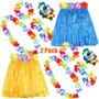 FEPITO 2 Set Hawaiian Herbe Hula Jupe Avec Fleur Leis Collier Bandeau Bracelets Robe Costume Ensemble pour Filles Femme Luau Haw