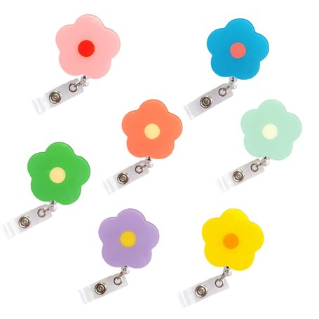 Lot de 7 Porte Badge Enrouleur à Fleurs