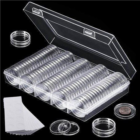 FORYNXHWIN Lot de 100 Capsules de pièces de Monnaie de 30 MM avec 5 Tailles (17/20/25/27/30MM) étui de Porte-Monnaie en Mousse d