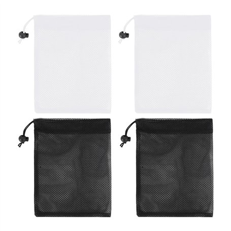 Lot de 4 sacs en maille avec cordon de serrage - Sacs de rangement pour jouets de plage - Sacs de rangement pour vêtements - Sac
