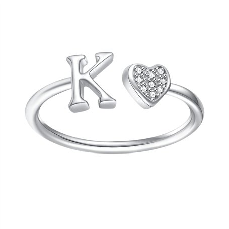DHSBGWSX 1 bague en forme de lettre K - Bague de réglage ouverte - Bijou de doigt - Bague de cheville - Bijou pour fille (argent