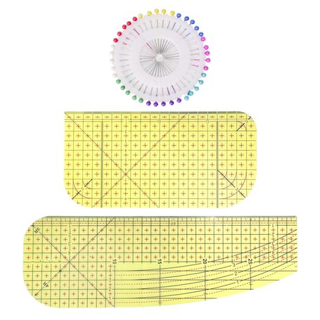 Lot de 2 règles de couture - 40 aiguilles de positionnement - Accessoire de couture - Règle de repassage manuelle - Outil compac
