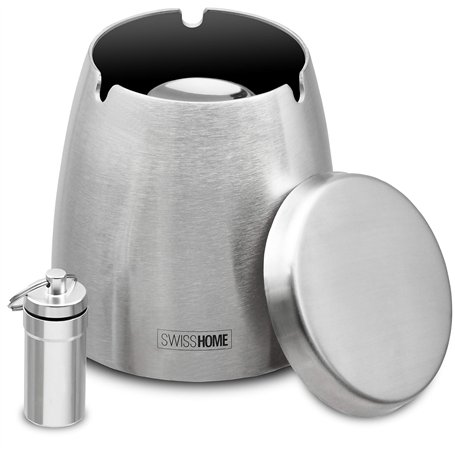 SWISSHOME Grand cendrier XL avec couvercle pour l'intérieur et l'extérieur Avec cendrier de poche – L'original