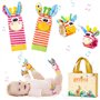 RXYYOS 4Pcs Bébé Poignet et Chaussettes Hochet Jouets Ensemble Poignet de Bell Strap hochets et Chaussettes Pied Finder Animal B