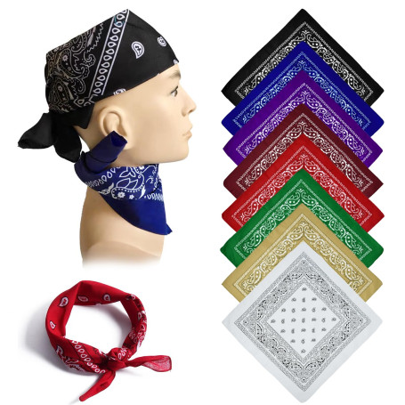 INNAL 8 Pièces Bandanas Bandanas Paisley Polyester Bandana Cowboy Bandana Unisexe pour Poignet Cou Tête 54x54CM