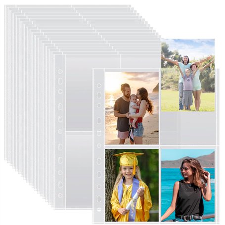 Pack de 50 Housses A4 pour Photos avec 400 Compartiments pour Classeurs 2/3/4 Anneaux