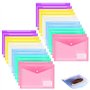 24 Pièces Pochette Plastique A4 Colorée Pochette Documents Transparent Document Dossier Pochettes Chemises avec Bouton-Pression
