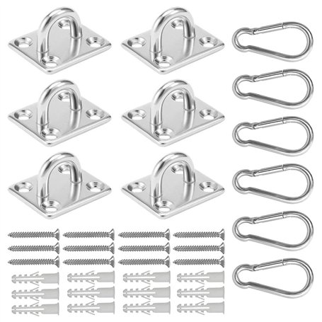 AISHOW 12 Pièces Platine Oeil INOX M5 Mousqueton Platine Ancrage INOX 304 Crochet Oeillet INOX Plaque à œillet Crochets de Plafo