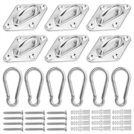 SAIJIAN 12 Pièces M5 Platine Oeil INOX et Mousqueton Platine Ancrage INOX Crochet Oeillet INOX Plaque à œillet Crochets de Plafo