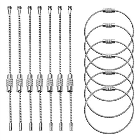 WLUOS 50 Pièces 15 cm Porte-Clés en Fil Porte-Clés en Câble Boucle Cable Porte Clé en Fil Acier Inoxydable avec Serrure à Vis po