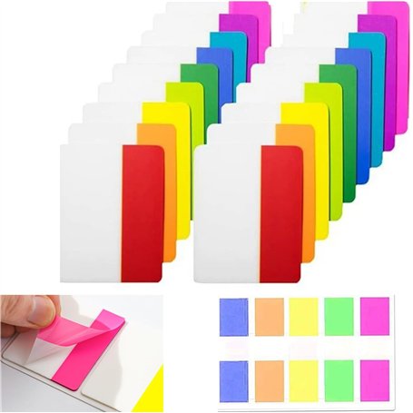 Lot de 400 onglets autocollants - 20 lots de 10 couleurs - Inscriptibles et repositionnables - Pour marqueurs de page ou marque-