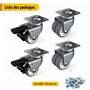 Roulette Charge Lourde de 50mm Roulettes pour Meubles avec Frein de Sécurité pour Charges Lourdes Capacité Totale de 400KG (2 av