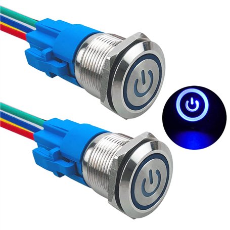 Aiqeer 2 Pièces 19 mm Commutateur Bouton-Poussoir Auto-Bloquant