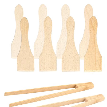 Spatule Raclette en Bois de hêtre 8 pcs Grattoir Spatule Anti-Adhérent pour Poêles à Raclette avec 2 Pince Anti Rayures