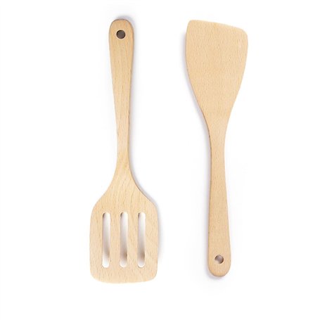 Spatule Bois en Hêtre Lot de 2 Ustensiles de Cuisine Bois Anti-Rayures pour Mélanger
