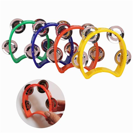 Lot de 4 tambourins portables à double rangée portables montables et légers en demi-lune pour musiciens